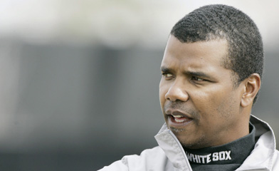 Chicago White Sox' general manager Kenny Williams talks during baseball spring training Wednesday, Feb. 20, 2008, in Tucson, Ariz. (AP Photo/M. Spencer Green)